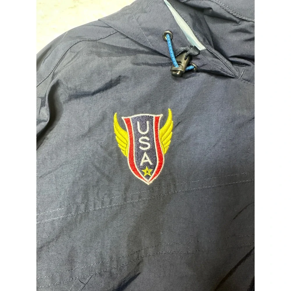 Nike Vintage USA Logo Hooded Windbreaker Jacket Navy Blue Mens XL